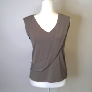 Ann Taylor Taupe V-Neck Top with Draping, Size Petite X-Small